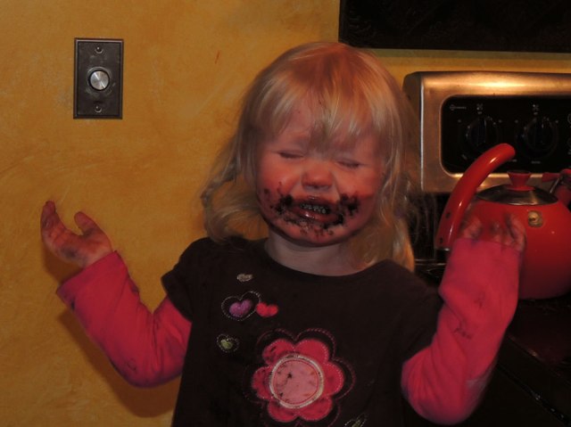 Jane crying with chocolate face